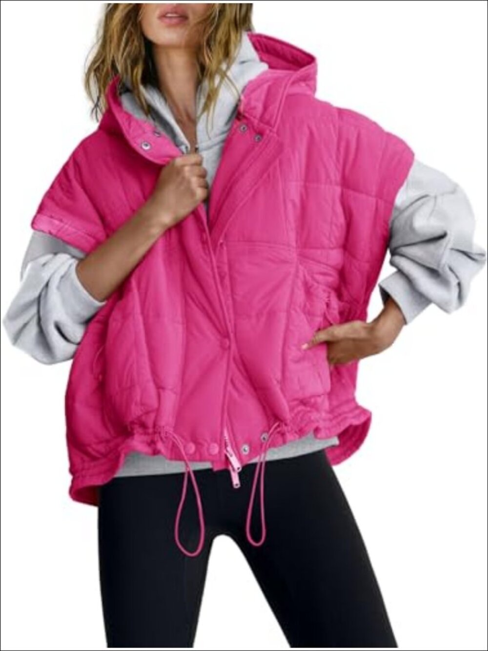 Womens Oversized Quilted Puffer Vest Hooded Zip Up Sleeveless Jacket with